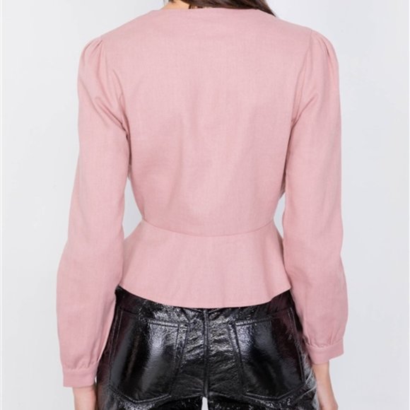Willa Pink Peplum Button Top - Picture 5 of 6
